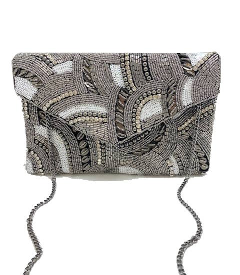 Ole - Hematite Patterned Beaded Clutch LAC-SS-478