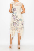 Origami Apparel ~ Lace and Crochet inspired - Whimsical Sleeveless Lace Midi Dress With Unattached Slip - 4609BG EMBO FL