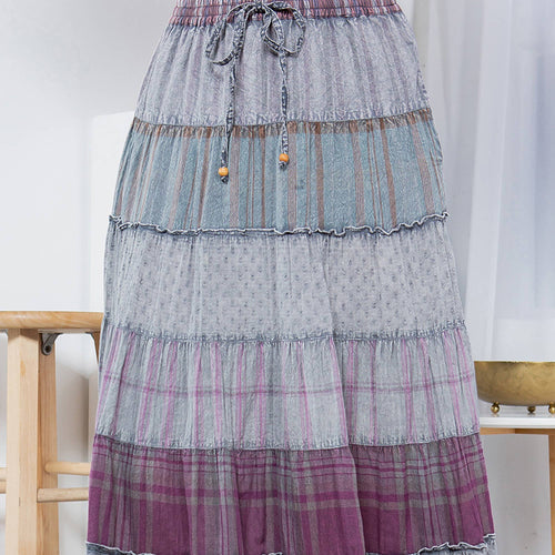 Young Threads - Vintage Vibes: Crinkled Tiered Skirt With Mixed Cotton Dobby