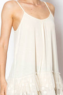 Origami Apparel ~ Lace and Crochet inspired - Adjustable Relaxed Cami Tank With Layered Ruffled Trim - T14 BEIGE