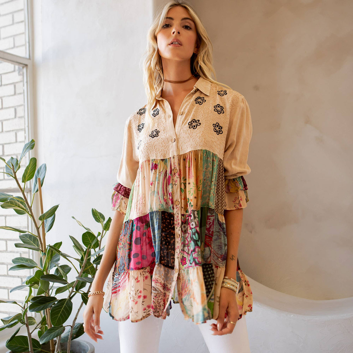 Young Threads - 3/4 Ruffle Sleeves Western Blouse Top (New Color)