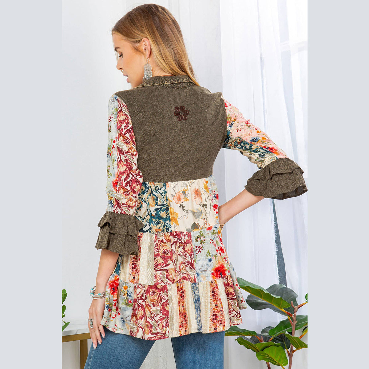 Young Threads - 3/4 Ruffle Sleeves Western Blouse Top (New Color)