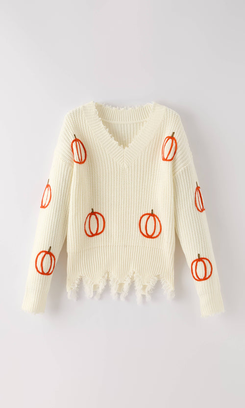 Miss Sparkling - Pumpkin Patch Knit Sweater – Distressed Hem