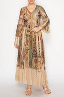 Origami Apparel ~ Lace and Crochet inspired - Romantic Lace Bell-Sleeved A-Line Midi Dress - 4658TP VINT BIRD