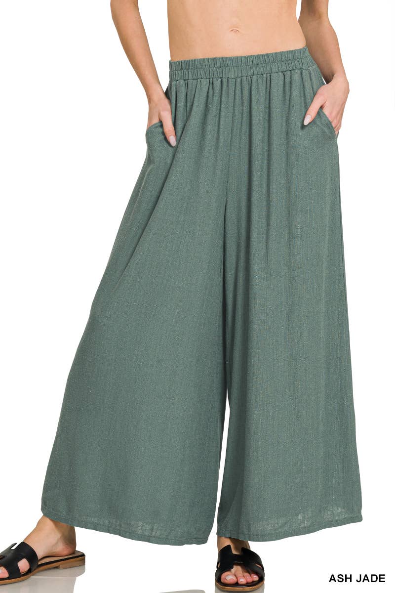 42POPS - ",,, WOVEN PLEATED LINEN BLEND WIDE LEG PANTS