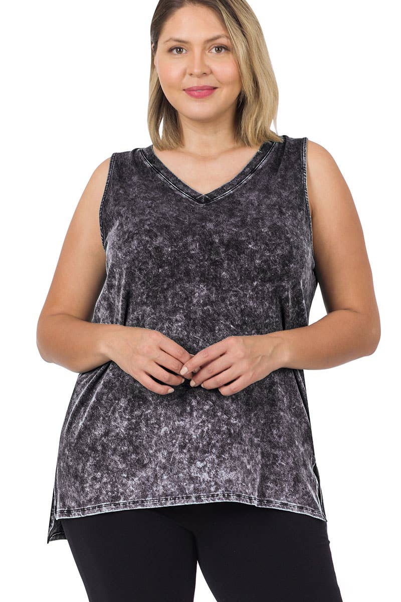 42POPS - ",,,._ Plus size Washed Cotton Sleeveless Top