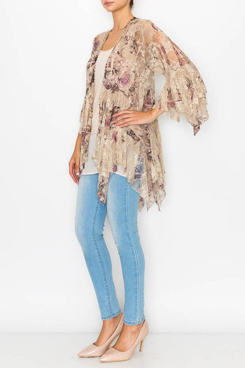 Origami Apparel ~ Lace and Crochet inspired - OLS-4618 TAUPE/2 ROSE Cardigan