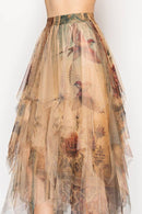 Origami Apparel ~ Lace and Crochet inspired - Dreamy Tiered Tulle Midi Skirt With Floaty Hem - 4546TP VINTAGE BIRD