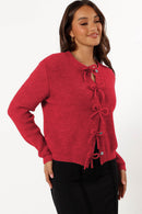 Fiery Red Sweet Bow Front Knit Cardigan