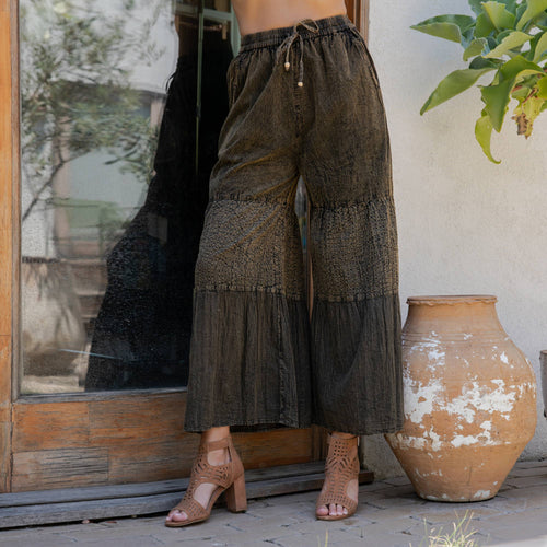 Young Threads - Boho chic Tiered Patch Inserted Denim &Knit Pants(New Color)