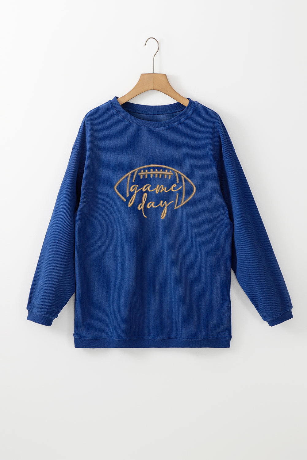 White Football Graphic Game Day Embroidered Corded Sweatshirt