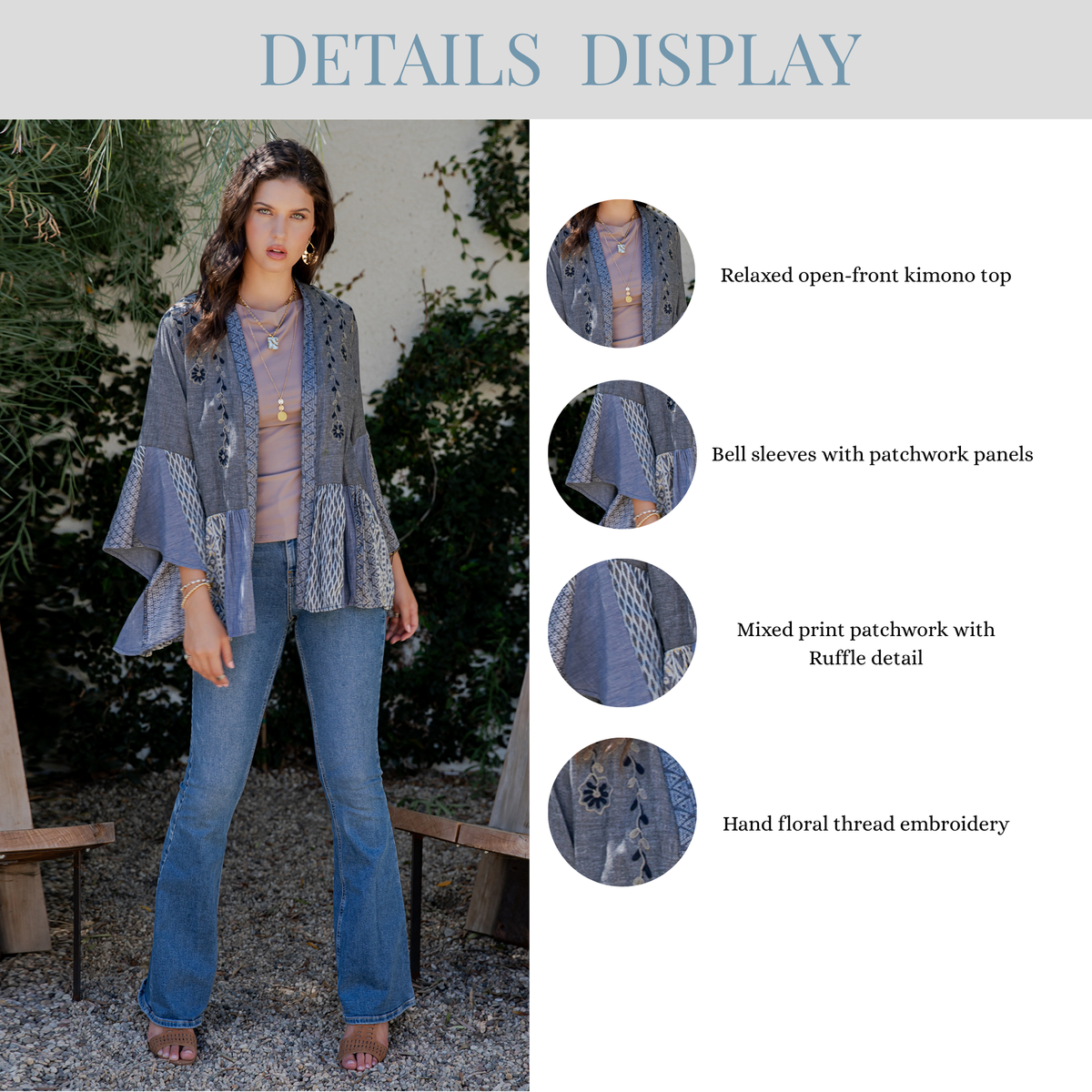 Young Threads - Printed Rayon Kimono Shrug with Embroidery (New Color)