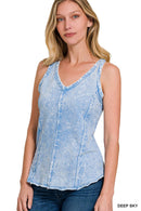 42POPS - `.FRENCH TERRY CRINKLE WASHED RAW EDGE V-NECK SLEEVEL