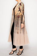 Origami Apparel ~ Lace and Crochet inspired - Chic Contrast Longline Blazer Jacket With Mesh Tulle Panel - 4773TP VINT BIRD