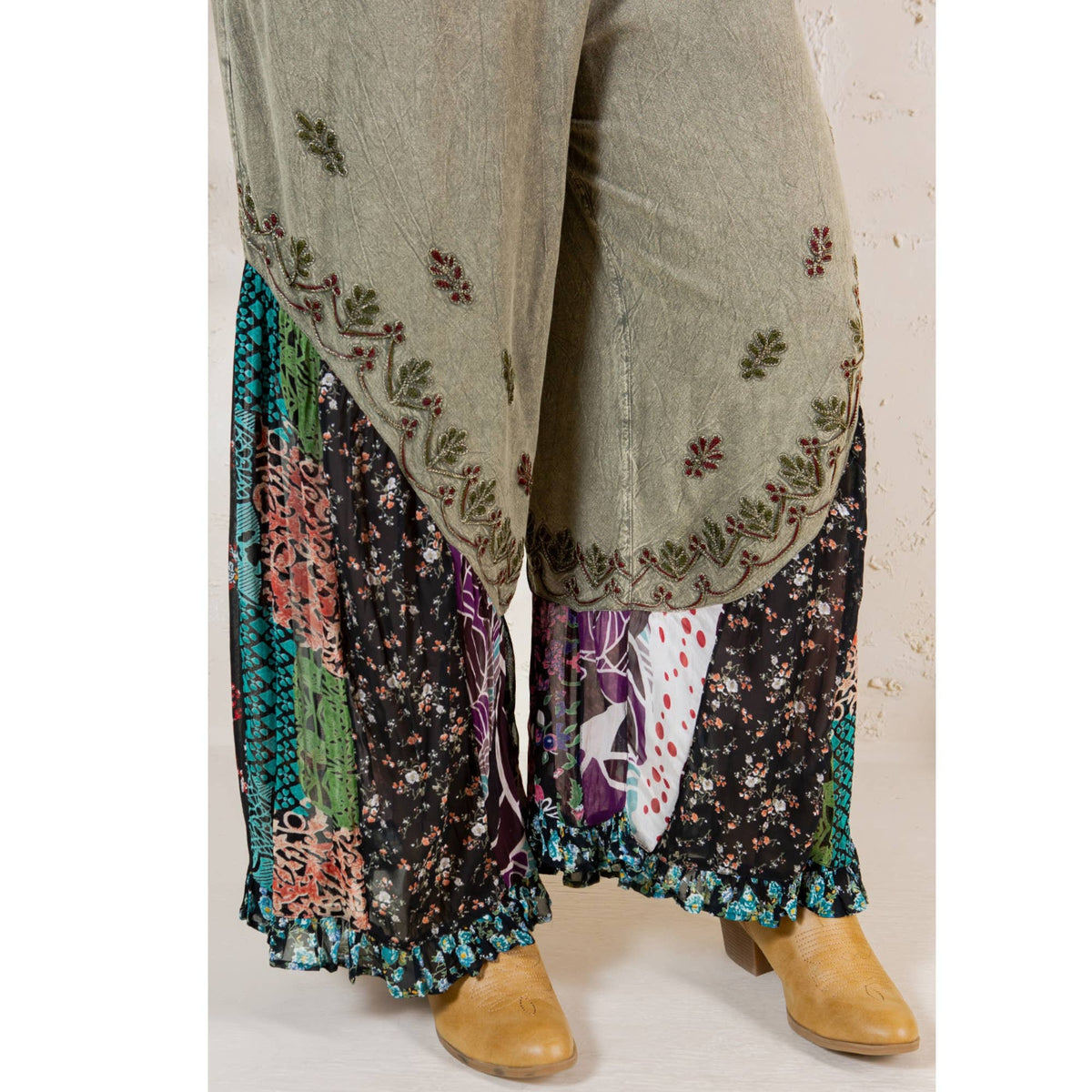 Young Threads - Boho Overdyed Rayon Bellbottom Pants : Gravel / PLUS (XL-1X-2X-3X 1-2-2-1)