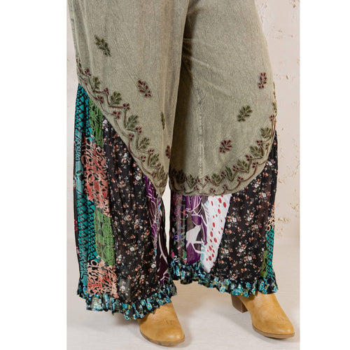 Young Threads - Boho Overdyed Rayon Bellbottom Pants : Gravel / PLUS (XL-1X-2X-3X 1-2-2-1)