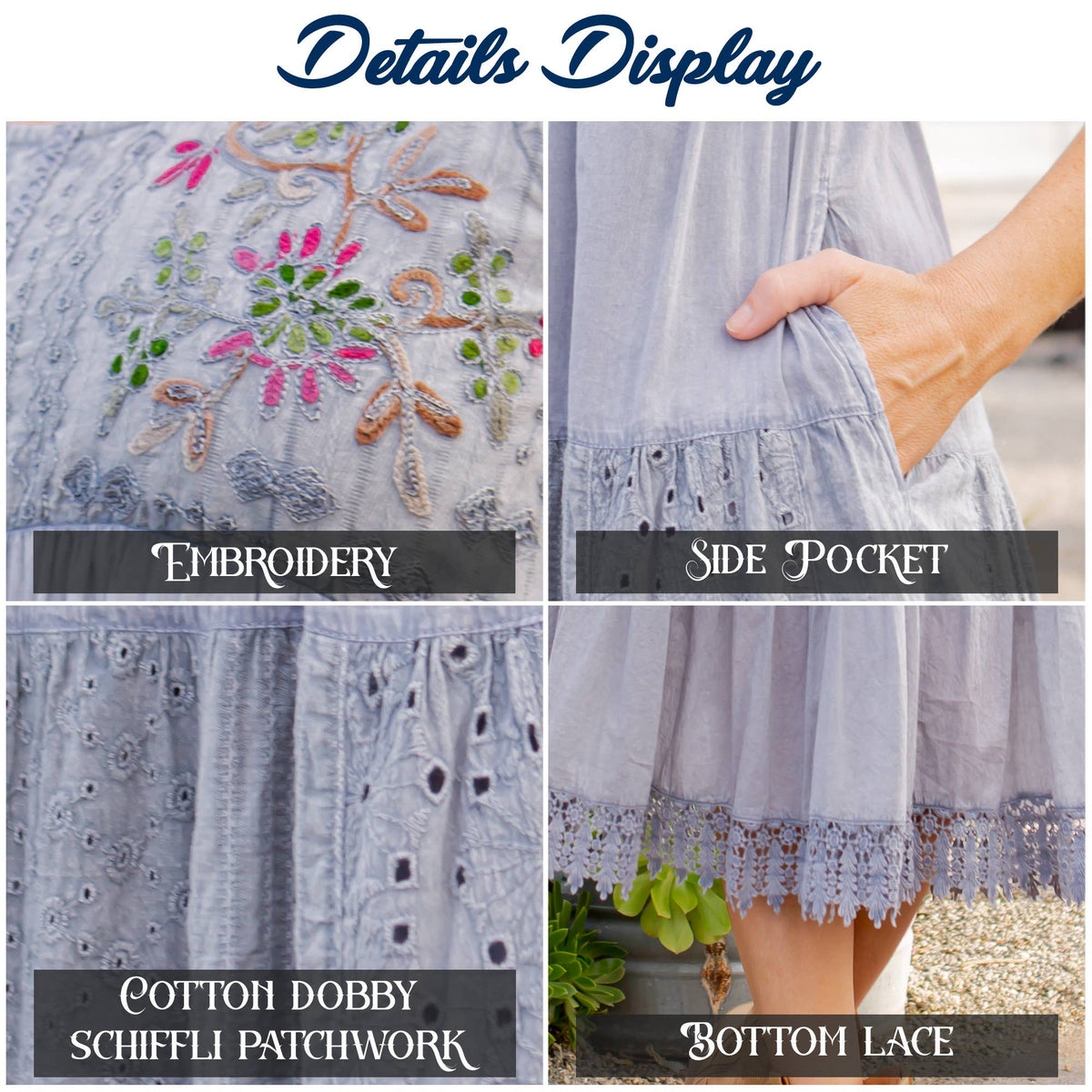 Young Threads - Embroidered Patchwork Dress With Lace Trim
