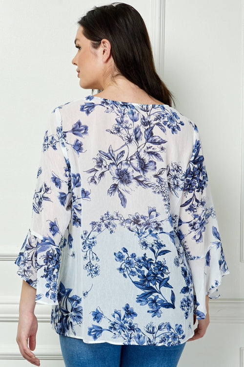 Winslow Collection - PLUS SIZE RUFFLE SLEEVE V-NECK SWING TOP