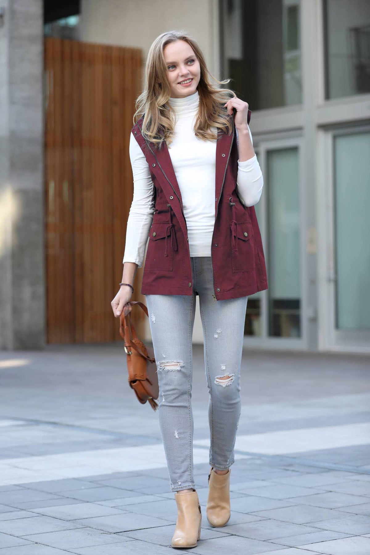 42POPS - ,,..0625 Drawstring Waist Military Hoodie Vest With Pockets SI-20066