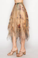 Origami Apparel ~ Lace and Crochet inspired - Dreamy Tiered Tulle Midi Skirt With Floaty Hem - 4546TP VINTAGE BIRD
