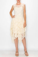 Origami Apparel ~ Lace and Crochet inspired - Taupe Lined Dress with Matching Slip