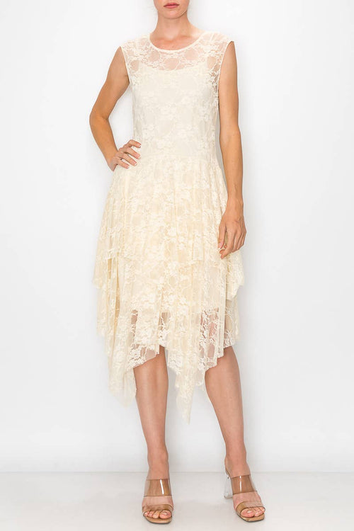 Origami Apparel ~ Lace and Crochet inspired - Taupe Lined Dress with Matching Slip