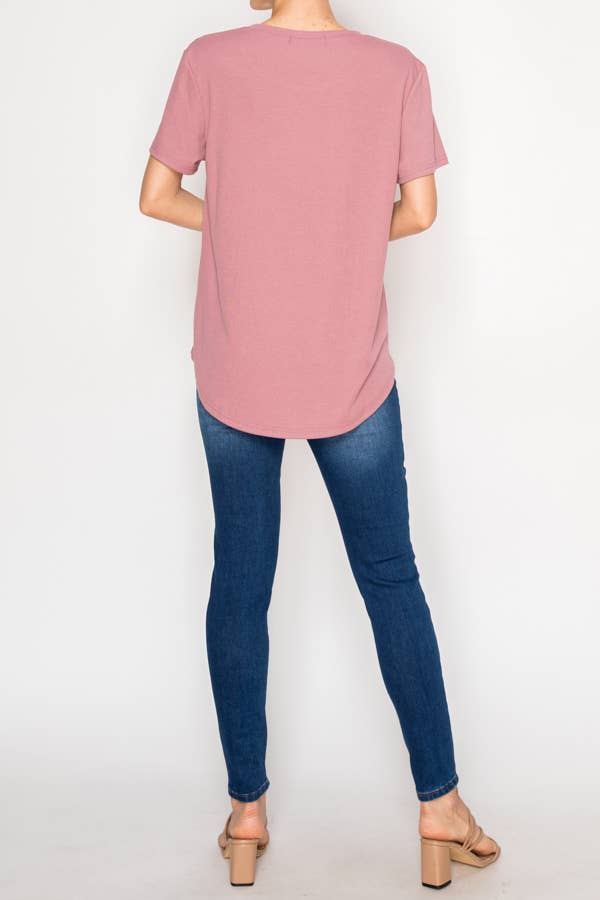 Origami Apparel ~ Lace and Crochet inspired - Ultra-Soft Short Sleeve Tee - OLS-4867DUSTY ROSE