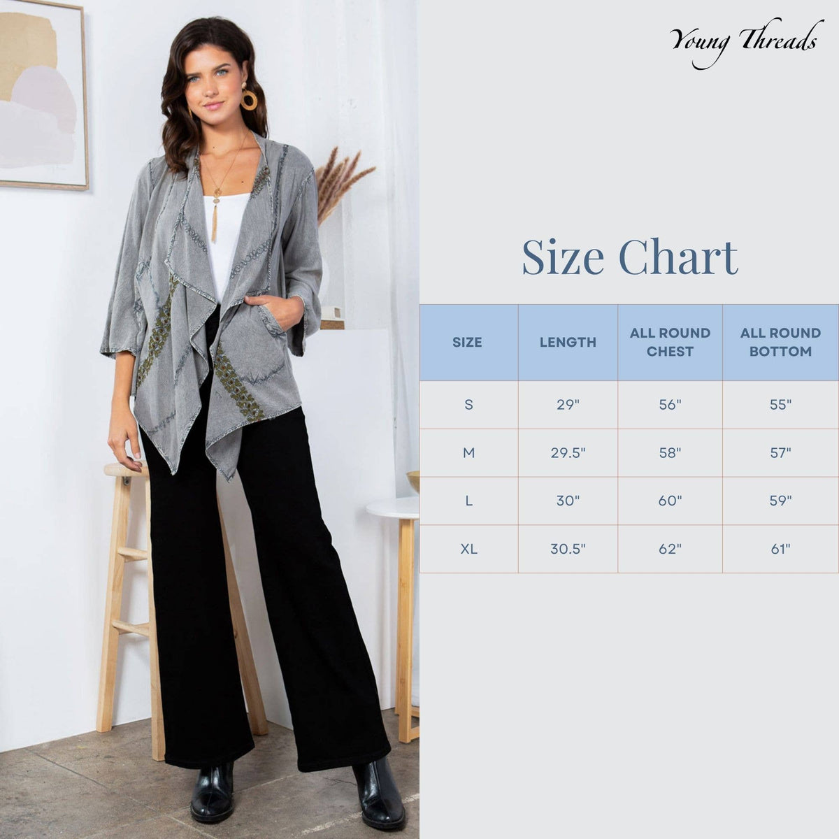 Young Threads - Bohemian Elegance: Stonewashed Rayon Kimono