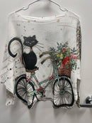 LOOWIE - Z457 Black Cat Round Knit Printed Sweater LOOWIE
