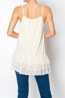 Origami Apparel ~ Lace and Crochet inspired - Adjustable Relaxed Cami Tank With Layered Ruffled Trim - T14 BEIGE