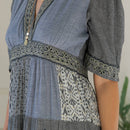 Young Threads - Eclectic Charm: Stone-Washed Rayon V-Neck Long Dress New