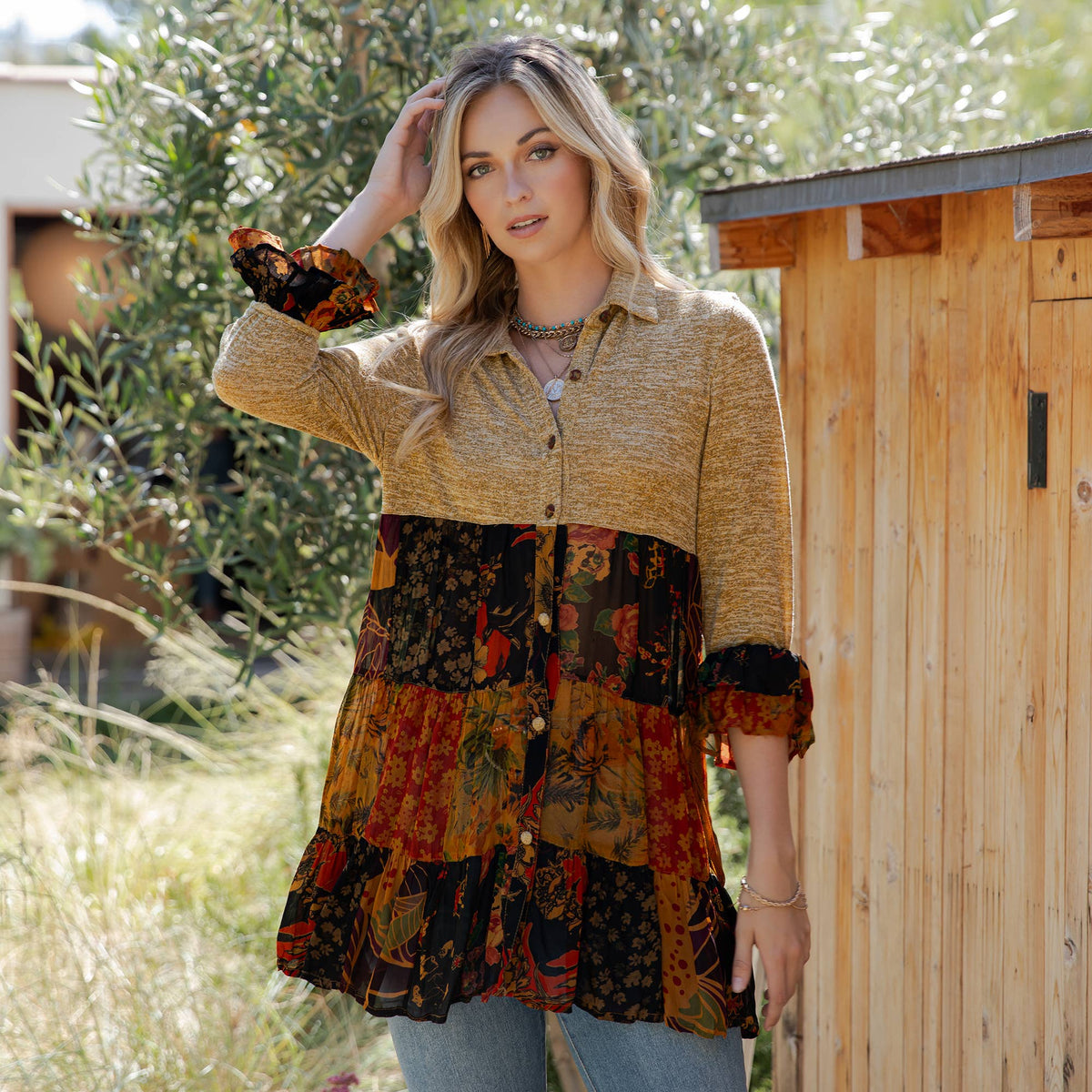 Young Threads - 3/4 Ruffle Sleeves Western Blouse Top (New Color)