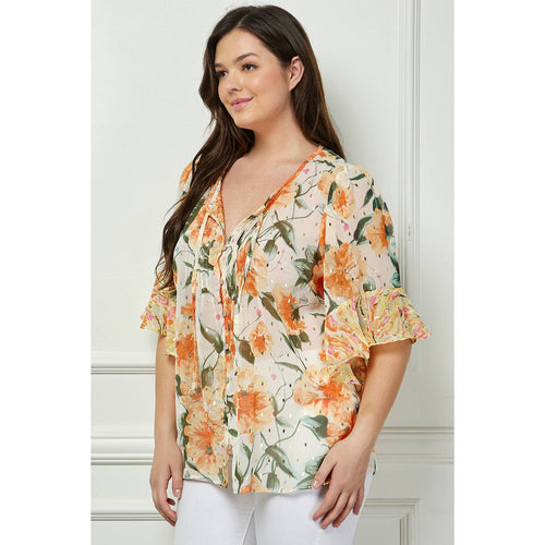 Winslow Collection - PLUS SIZE SHEER PRINTED PEASANT BLOUSE COU95L58X