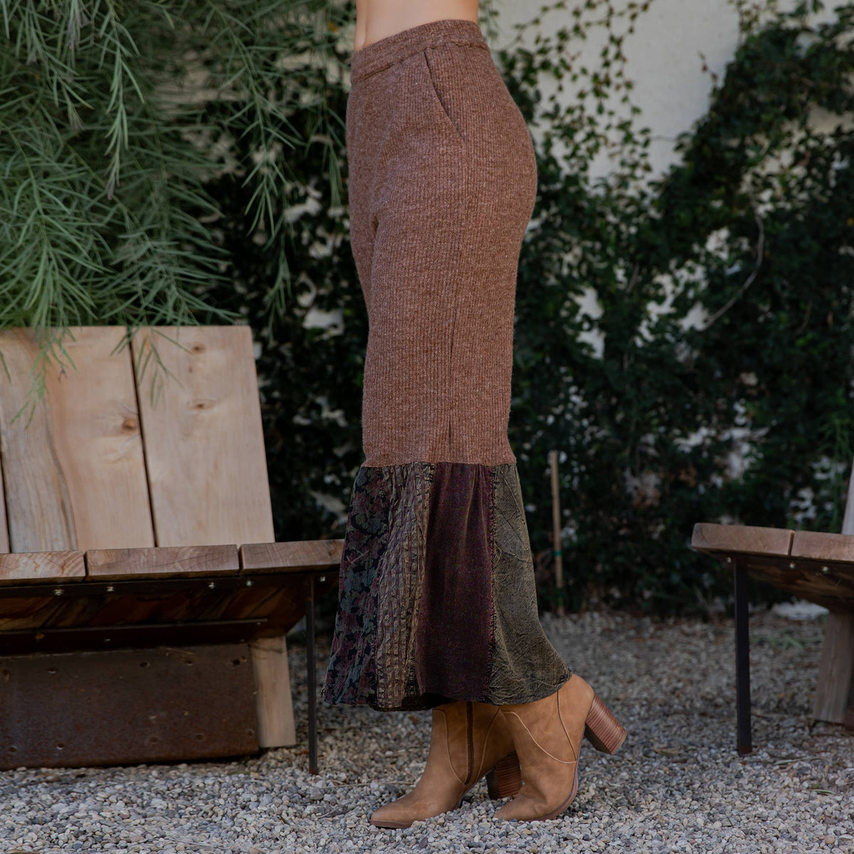 Young Threads - Preorder: Bell Bottom Boho Pants in Crochet Sweater Fusion