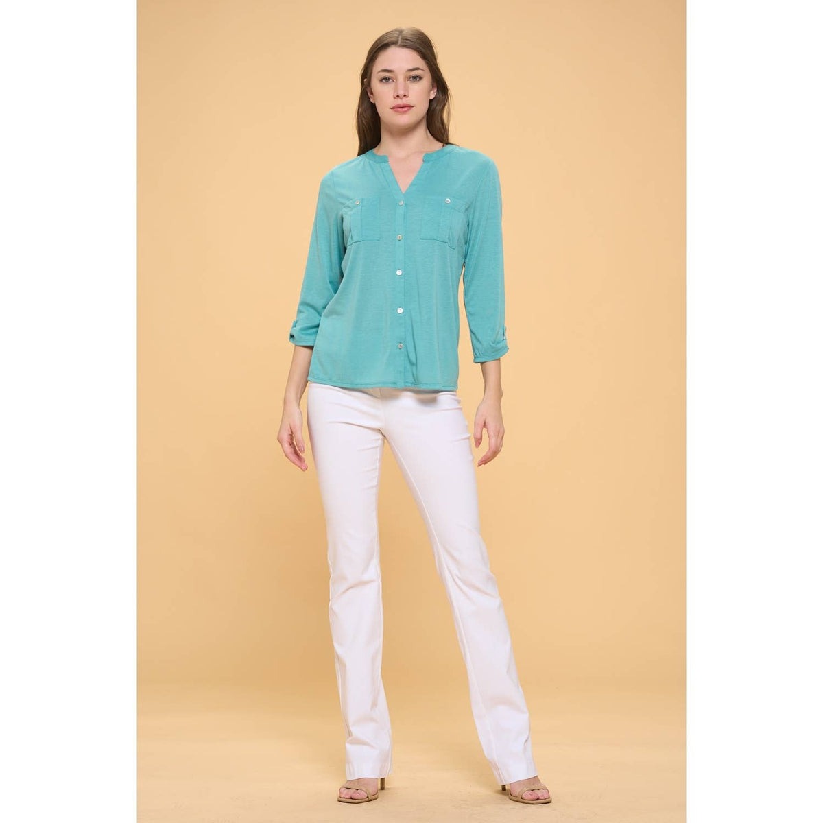 Perseption - FULL PLACKET MANDERINE ROLL TAB SHELL BUTTON SHIRT