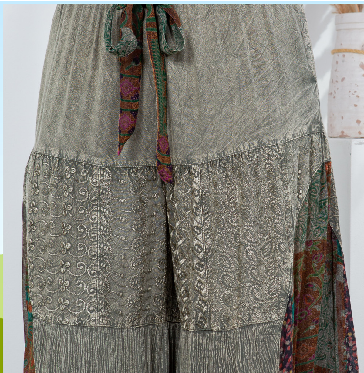 Young Threads - Rustic Bohemian: Side Paneled Patchwork Pants (New Color)