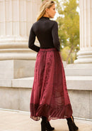 Young Threads - Women Patchwork Embroidered Grey Maxi Skirt With Side Pockets