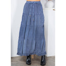 Young Threads - Retro Chic Crinkled Tiered Green Skirt With Mixed Embroidery Patch