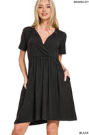 42POPS - 0719 Brushed Dty Buttery Soft Fabric Surplice Dress w/ pockets SI