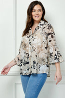 Winslow Collection - PLUS SIZE ROMANTIC FLAIR BUTTONED BLOUSE