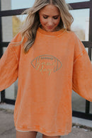 White Football Graphic Game Day Embroidered Corded Sweatshirt