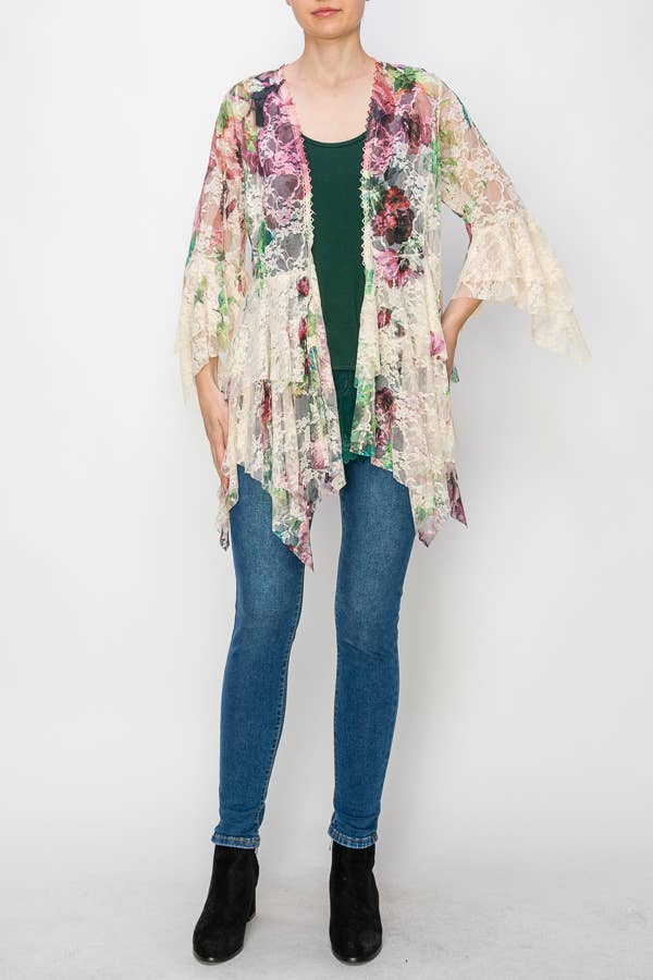 Origami Apparel ~ Lace and Crochet inspired - OLS-4618 BG/BIG ROSE CARDIGAN