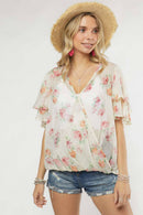 Madelyn - LYT14199A-PRINTED CROSS OVER FLARE SLEEVE TOP