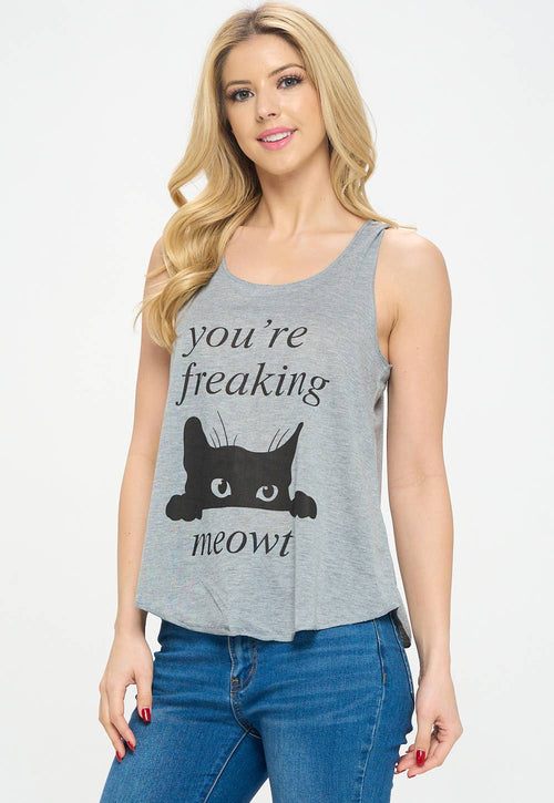 Your're Freaking Meowt Print Graphic Cat Tank Top