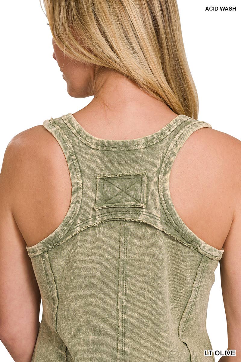 42POPS - `.SI-25350 Washed Raw Edge V Neck Sleeveless Top