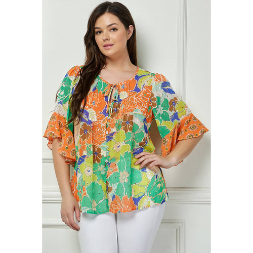 Winslow Collection - PLUS SIZE SHEER PRINTED PEASANT BLOUSE COU95L78X