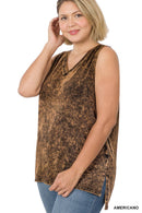 42POPS - ",,,._ Plus size Washed Cotton Sleeveless Top