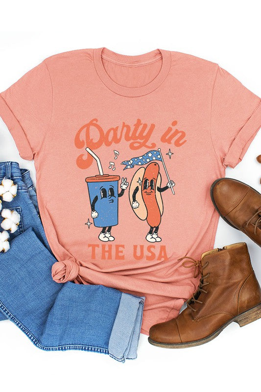 Party in the USA graphic short-sleeve T-shirt with printed lettering