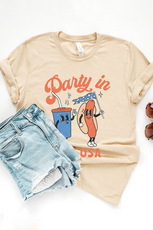 Party in the USA graphic short-sleeve T-shirt with printed lettering