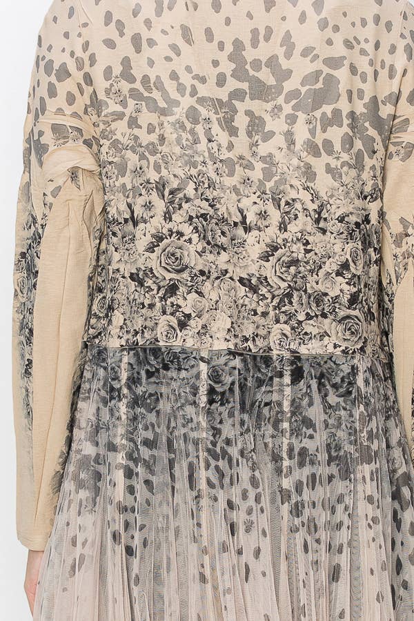 Origami Apparel ~ Lace and Crochet inspired - Chic Contrast Longline Blazer Jacket With Mesh Tulle Panel - 4773TP LEOROSE
